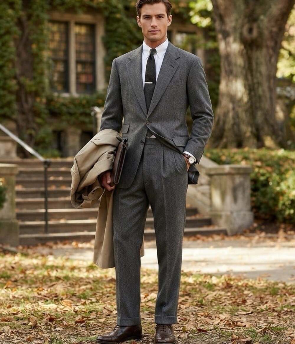 VTG Polo Ralph Lauren Mens 40S Gray Herringbone Wool Tweed Pleated Suit Made USA